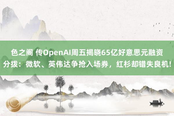 色之阁 传OpenAI周五揭晓65亿好意思元融资分拨：微软、英伟达争抢入场券，红杉却错失良机!