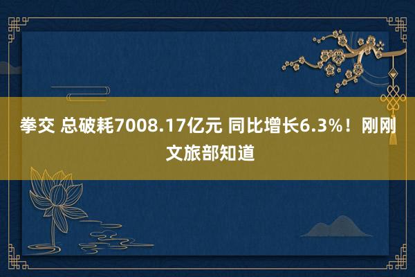 拳交 总破耗7008.17亿元 同比增长6.3%！刚刚 文旅部知道