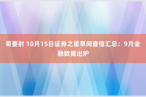 哥要射 10月15日证券之星早间音信汇总：9月金融数据出炉