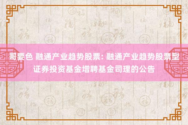 哥要色 融通产业趋势股票: 融通产业趋势股票型证券投资基金增聘基金司理的公告