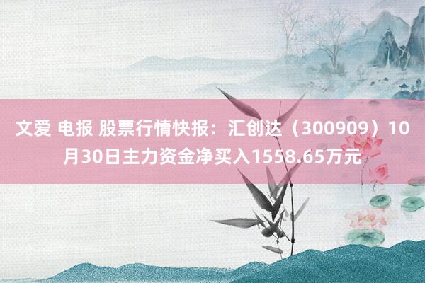 文爱 电报 股票行情快报：汇创达（300909）10月30日主力资金净买入1558.65万元