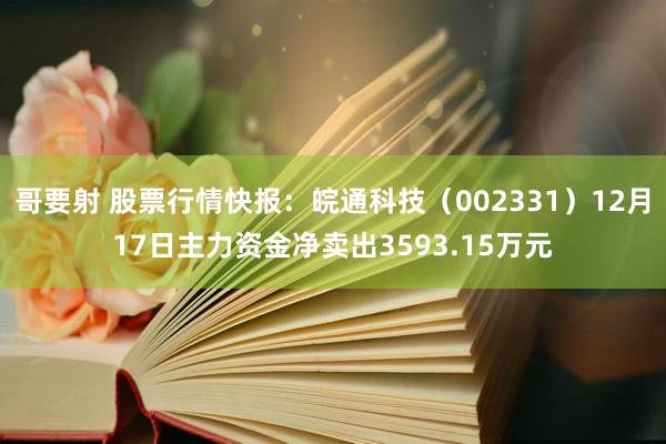 哥要射 股票行情快报：皖通科技（002331）12月17日主力资金净卖出3593.15万元