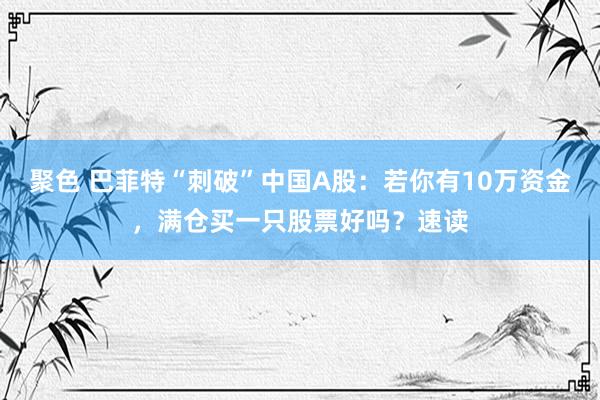 聚色 巴菲特“刺破”中国A股：若你有10万资金，满仓买一只股票好吗？速读