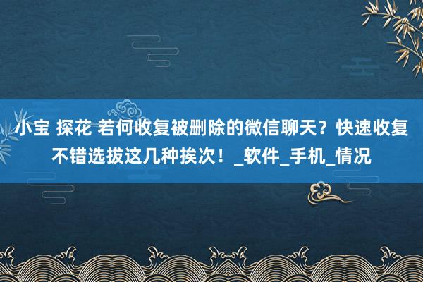 小宝 探花 若何收复被删除的微信聊天？快速收复不错选拔这几种挨次！_软件_手机_情况